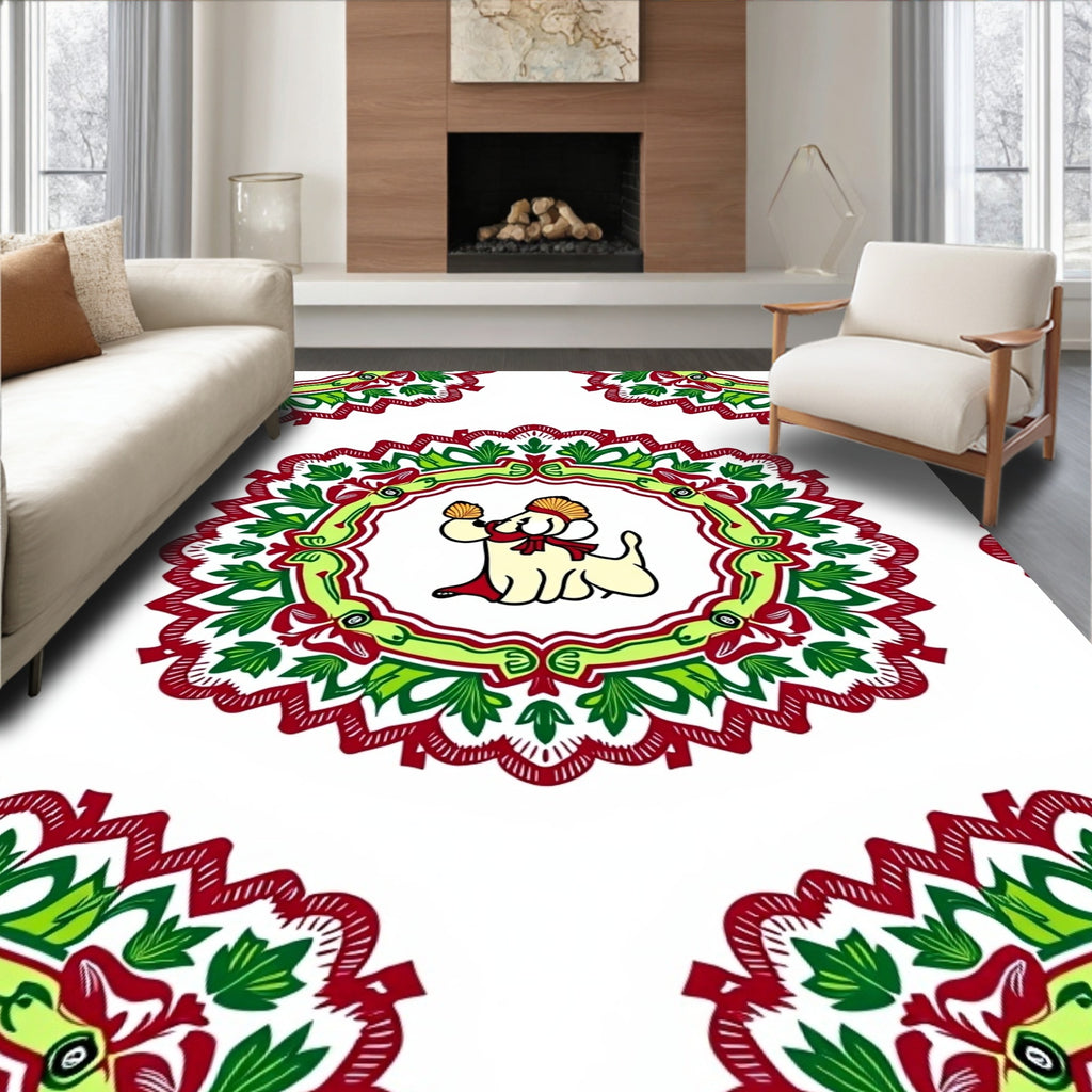 Whimsical Dog Garden Round Rug