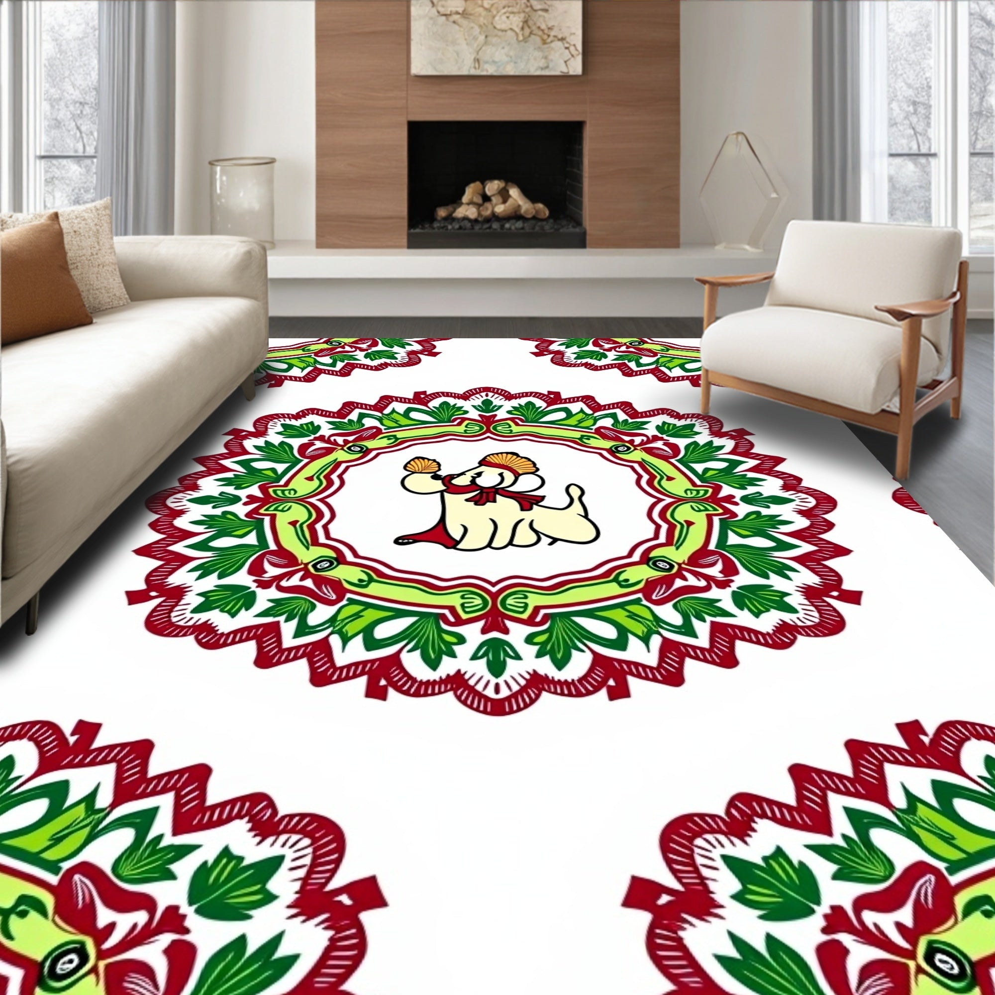 Whimsical Dog Garden Round Rug