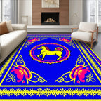 Vibrant Yellow Horse Blue Medallion Rug