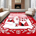 Festive Red Snowman Village Christmas Rug