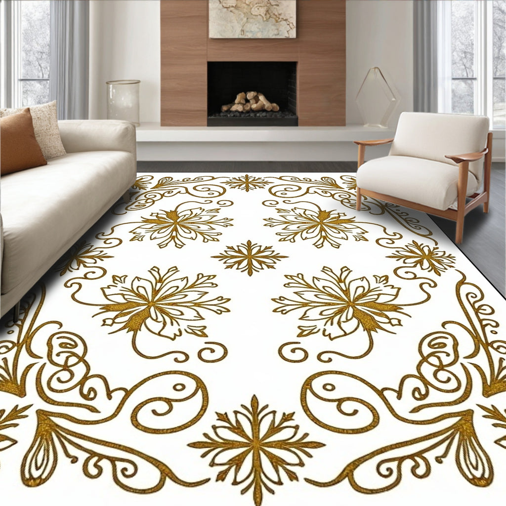 Golden Floral Scrollwork Medallion Background Rug