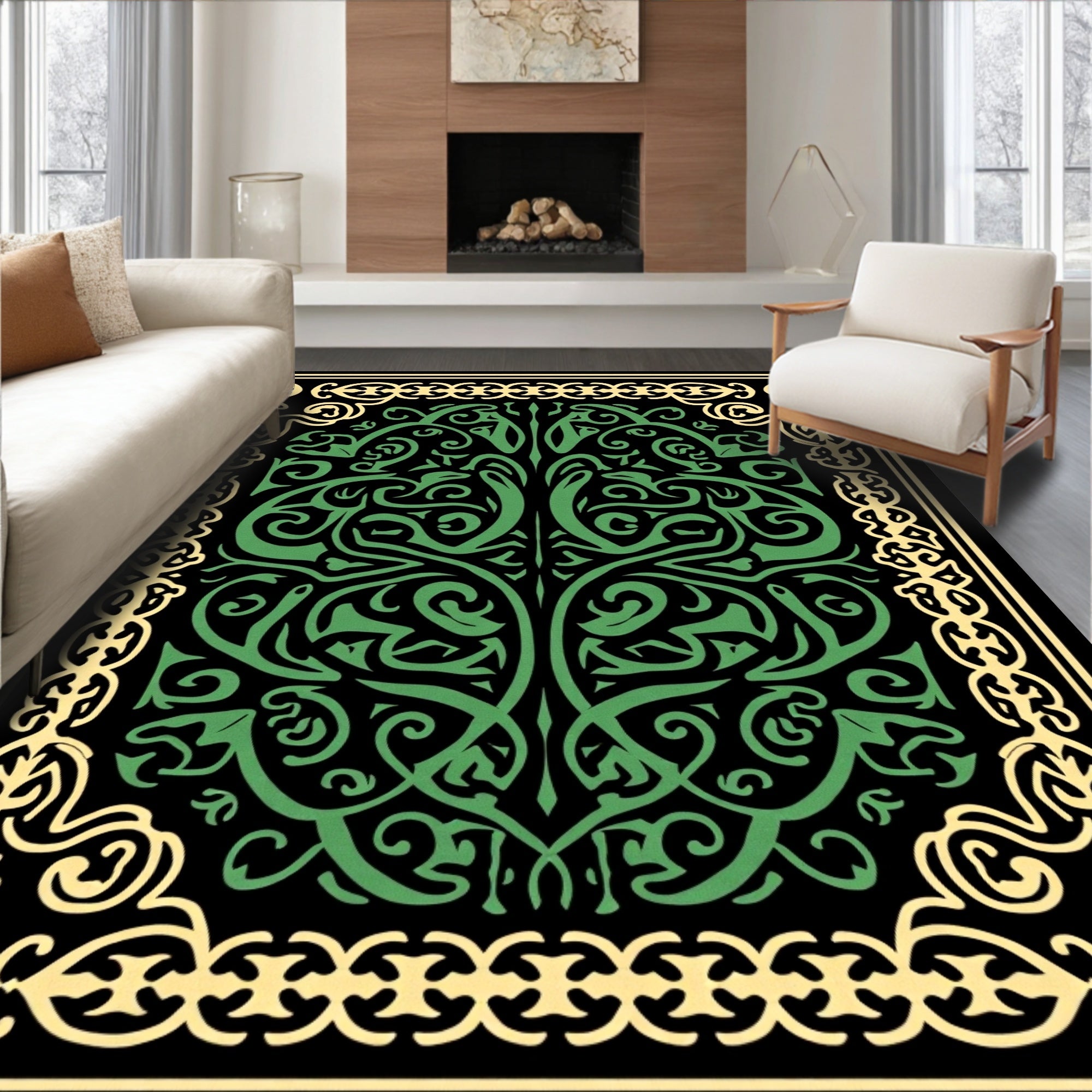 Ornate Green Tree Of Life Rug