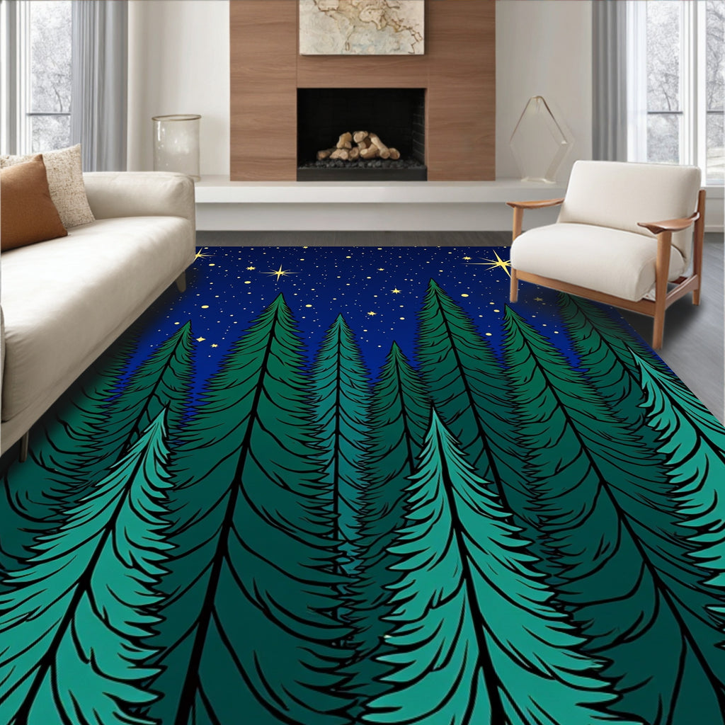 Enchanting Midnight Forest Starry Night Rug