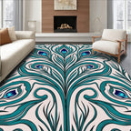 Teal Peacock Feather Art Nouveau Rug