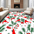Red Cardinal Winter Berry Pine Boughs Rug