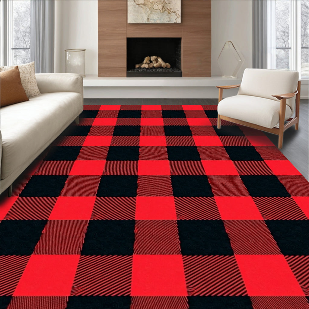 Bold Red Black Checkered Plaid Rug