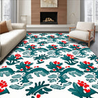 Teal Red Berry Branch Repeating Pattern Rug