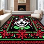 Festive Red Green Dog Portrait Rug