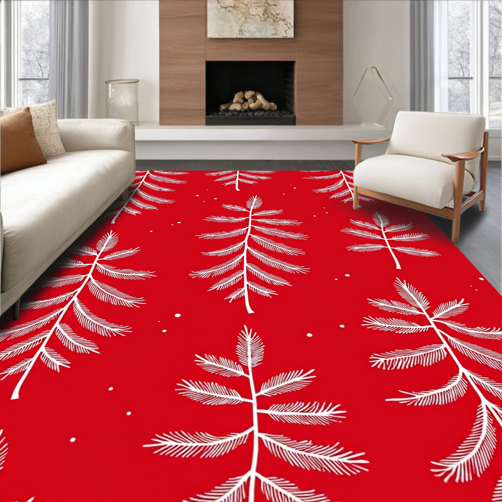 White Pine Sprigs on Red Background Rug
