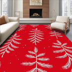 White Pine Sprigs on Red Background Rug