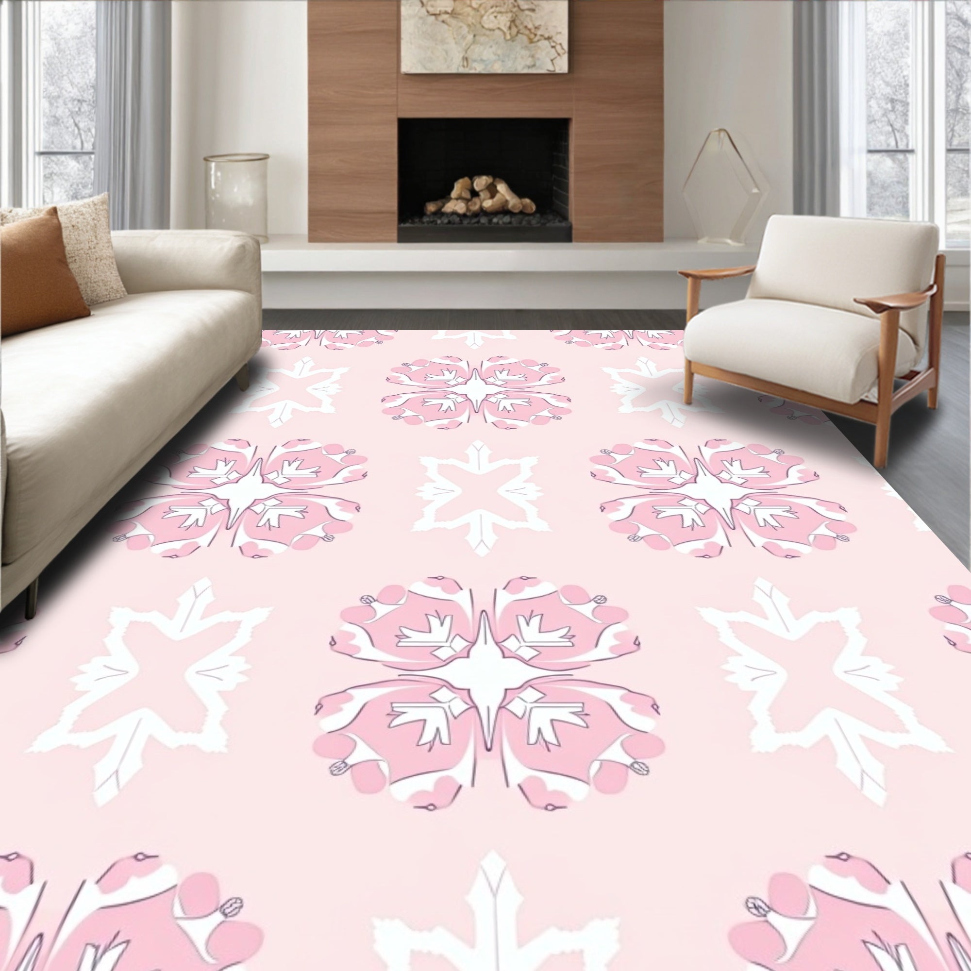 Soft Pink Floral Mandala Repeat Rug