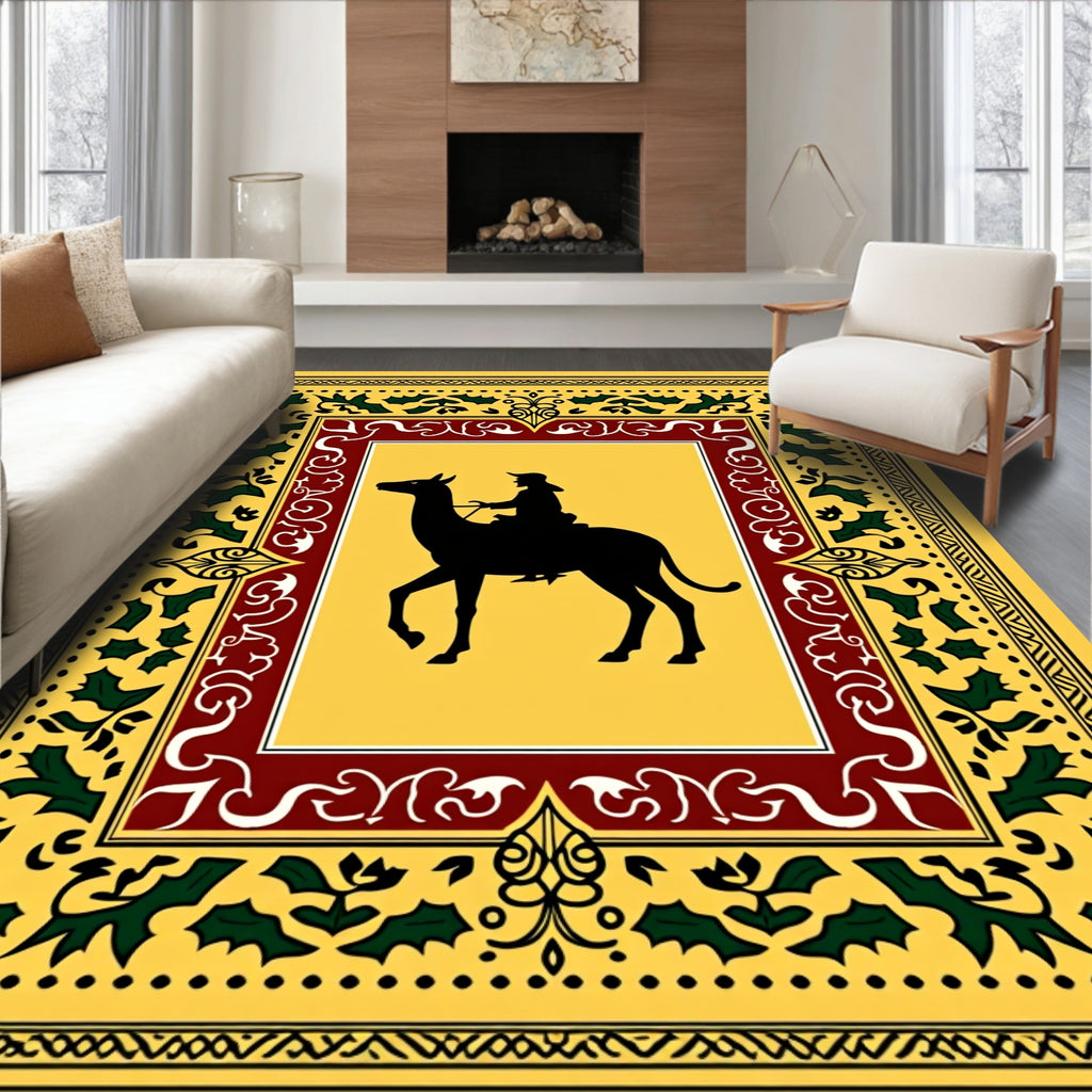 Golden Camel Rider Ornamental Border Rug