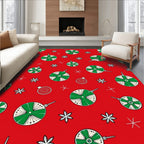 Festive Red Green Ornament Snowflakes Rug
