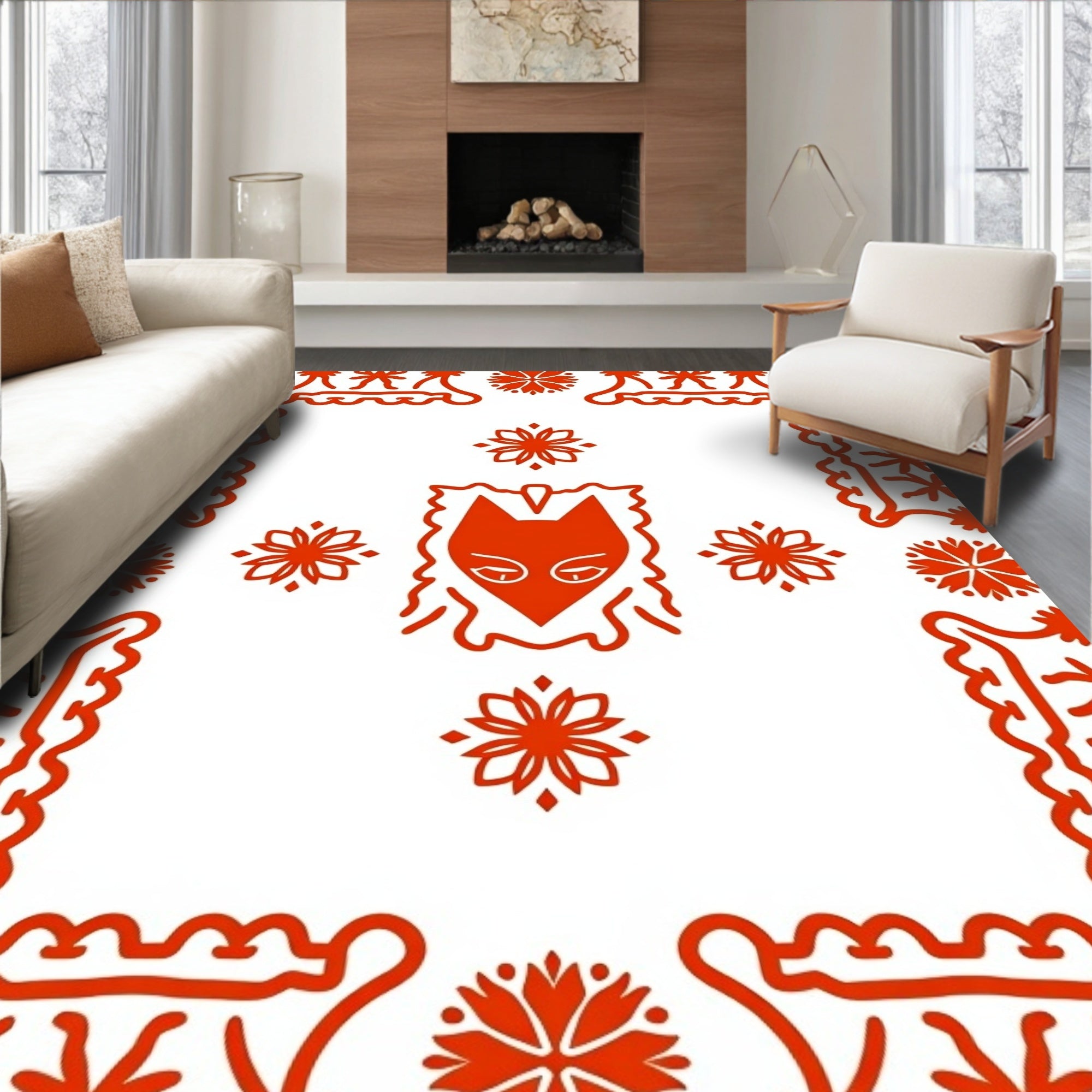 Red Fox Floral Square Accents Rug
