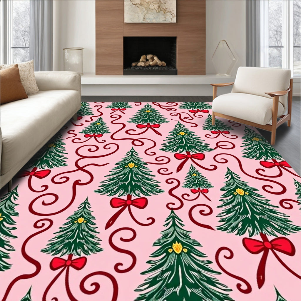 Whimsical Evergreen Bow Swirls Rug