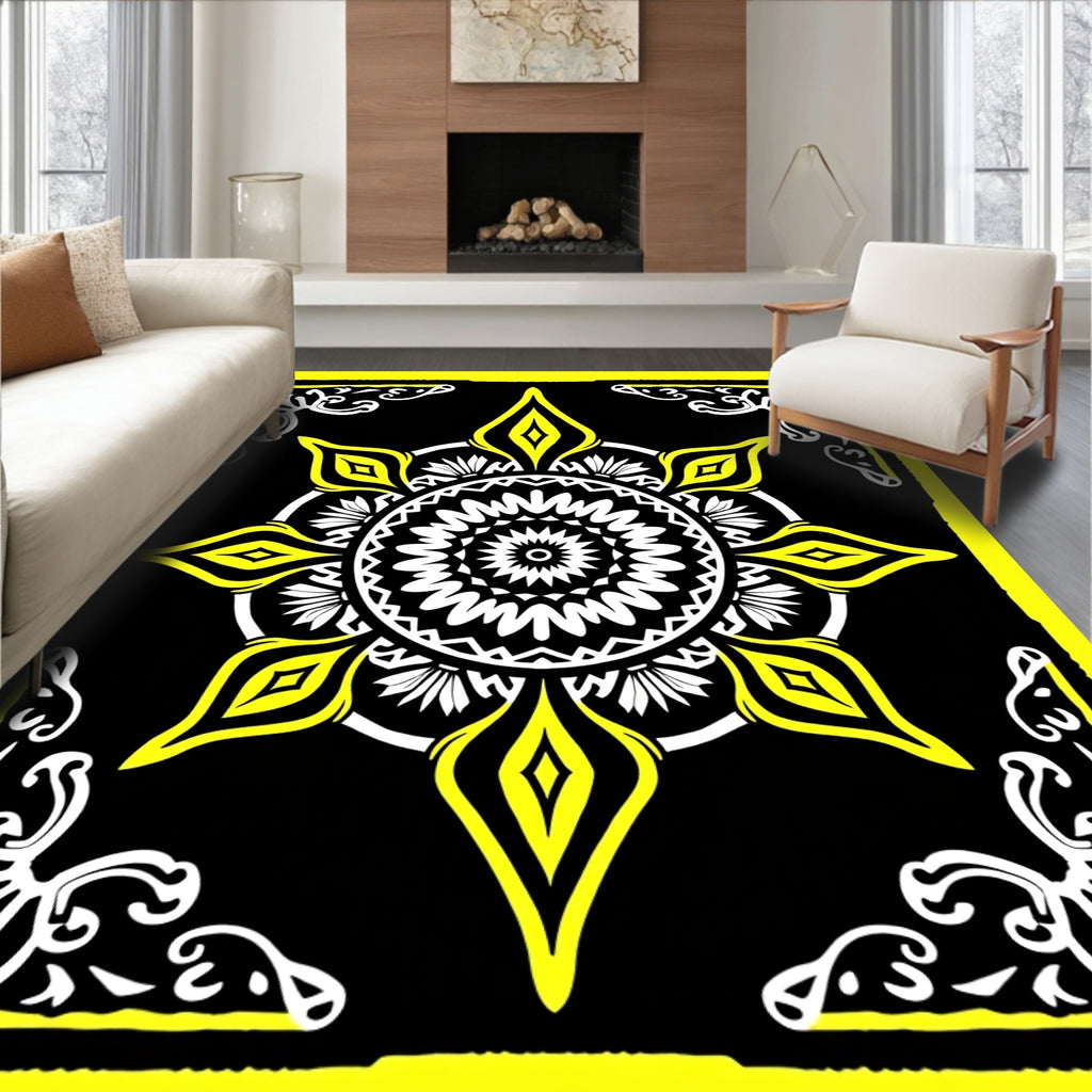 Bold Yellow Sunburst Mandala Rug