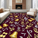 Golden Bells Musical Notes Burgundy Rug