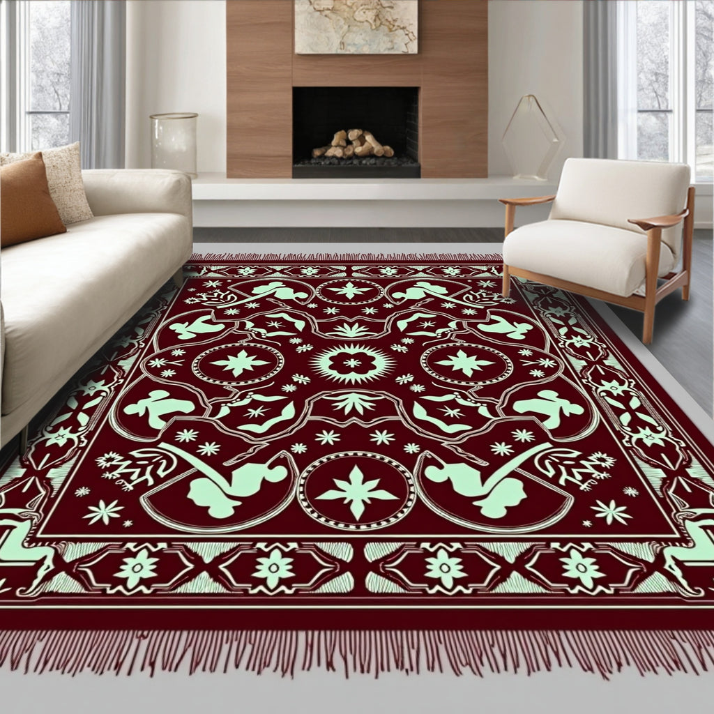 Burgundy Mint Abstract Figure Medallion Rug
