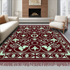 Burgundy Mint Abstract Figure Medallion Rug