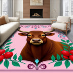 Brown Bull Cherries Pink Floral Border Rug