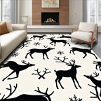 Black Deer Snowflakes Whimsical Silhouette Rug