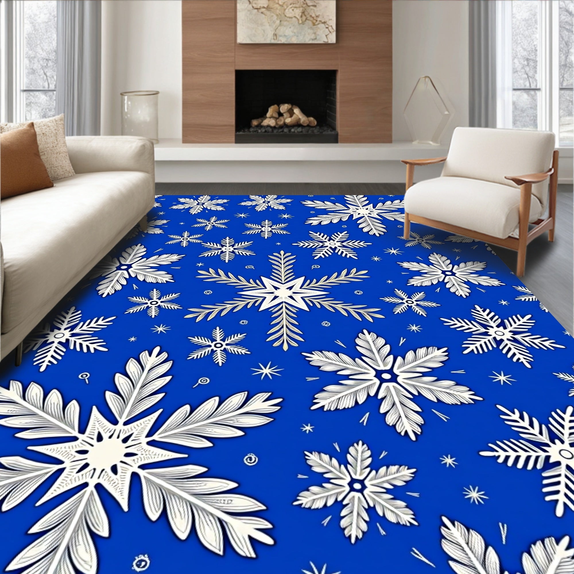 Winter Blue Snowflake Delight Rug