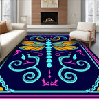 Bright Neon Dragonfly Swirls Rug