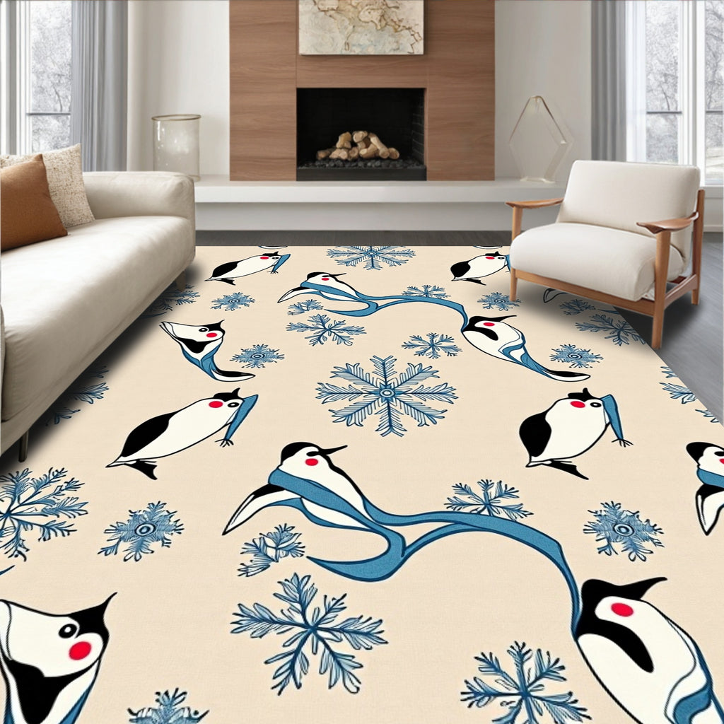 Whimsical Penguin Snowflake Blue Scarf Rug