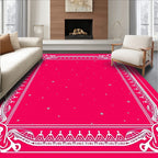 Vivid Magenta Floral Bordered Squares Rug