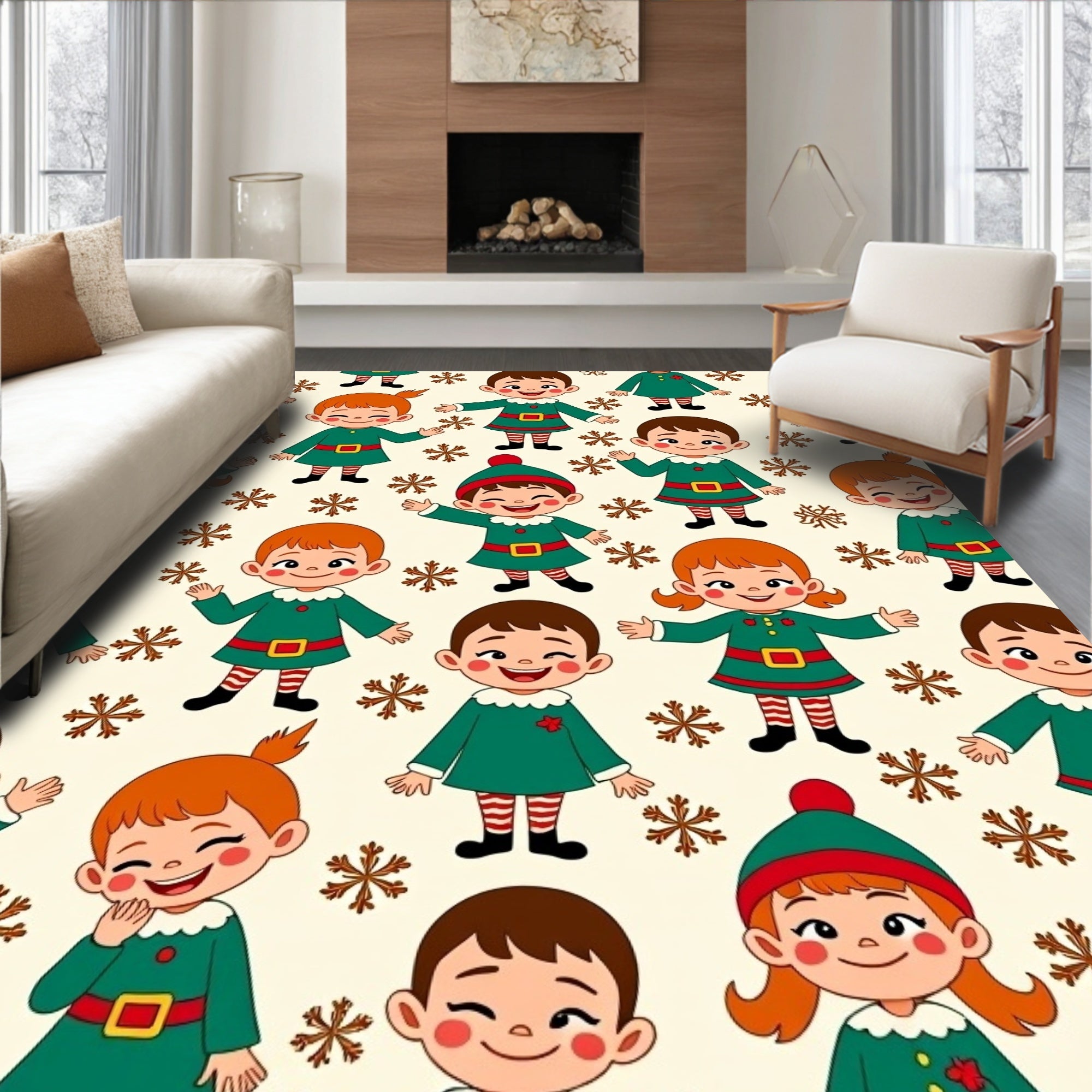 Jolly Little Elf Whimsy Snowflakes Rug