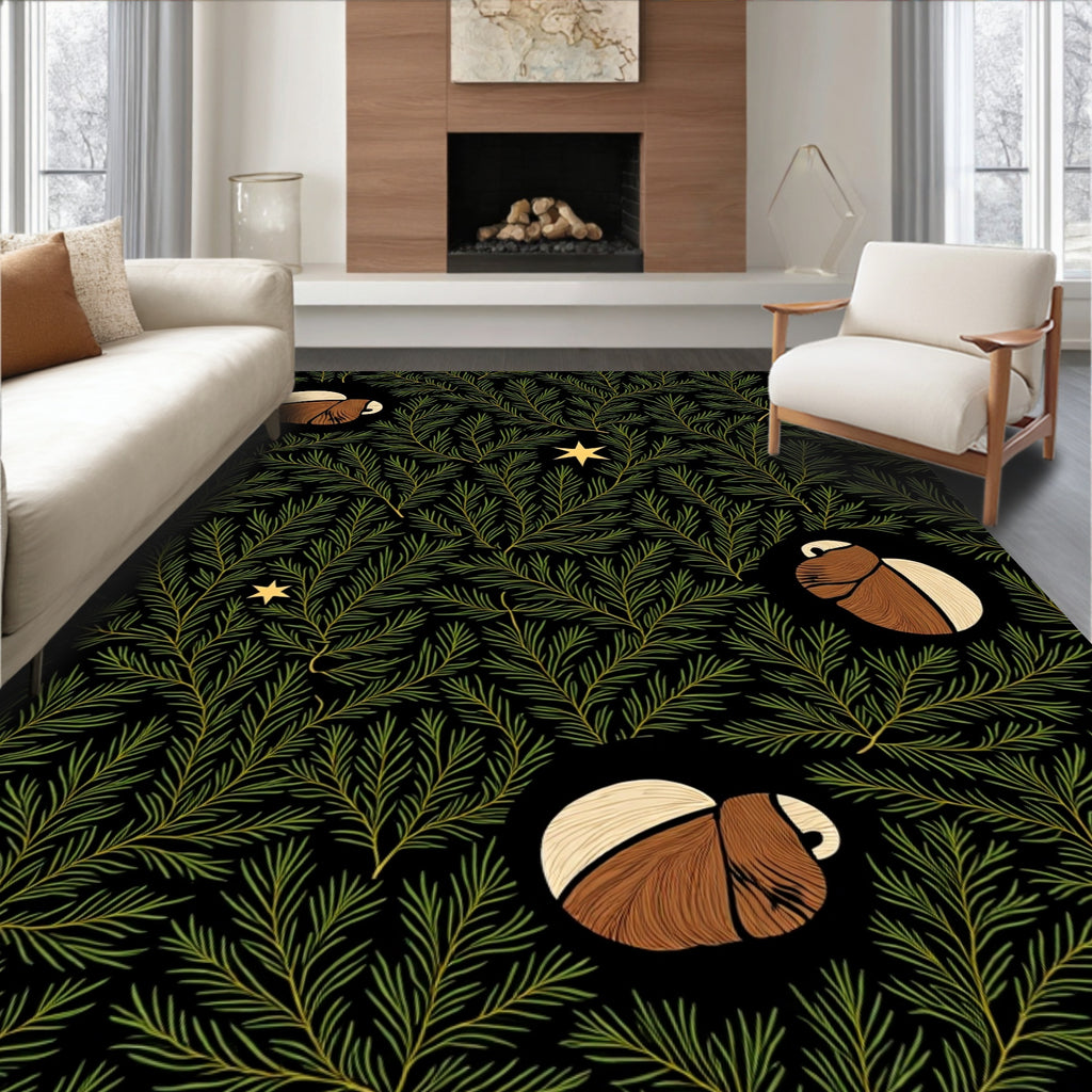 Brown Sloth Green Pine Needle Stars Rug