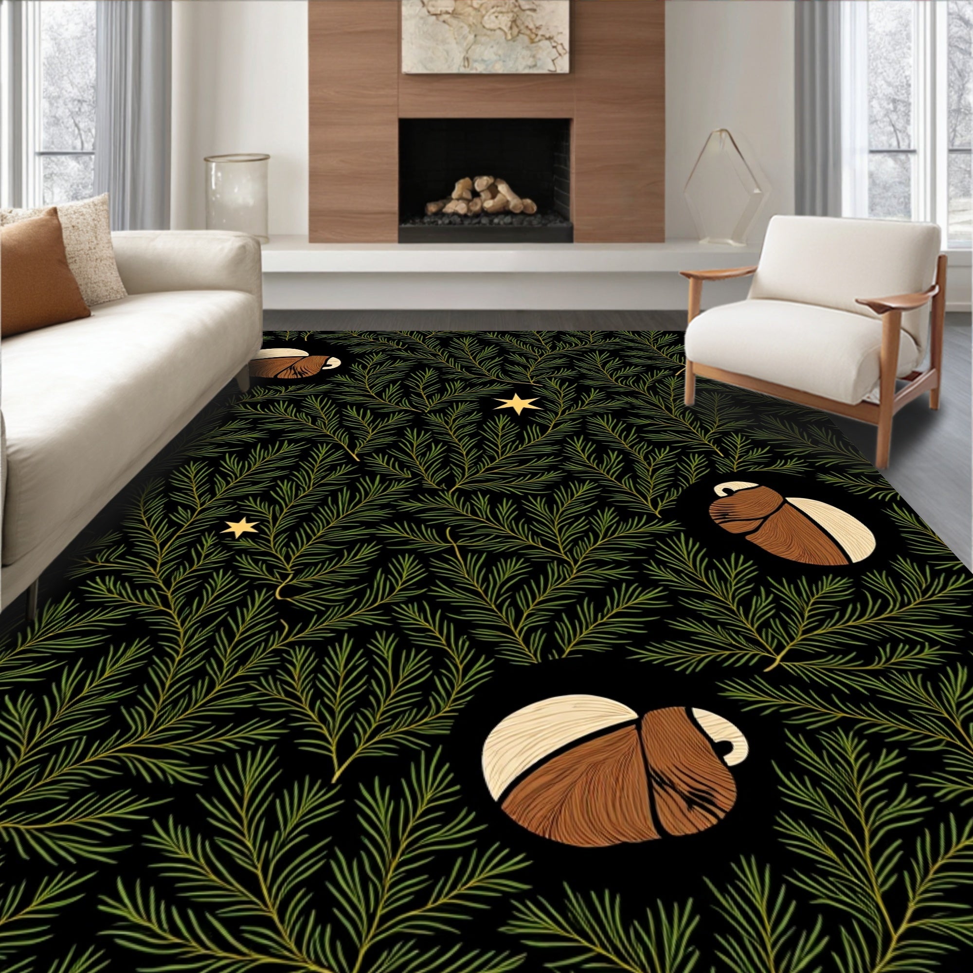 Brown Sloth Green Pine Needle Stars Rug