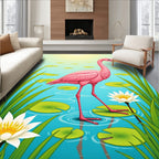 Pink Flamingo Lily Pond Artwork Rug