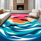 Sunset Dolphins Aquatic Sunset Scene Rug