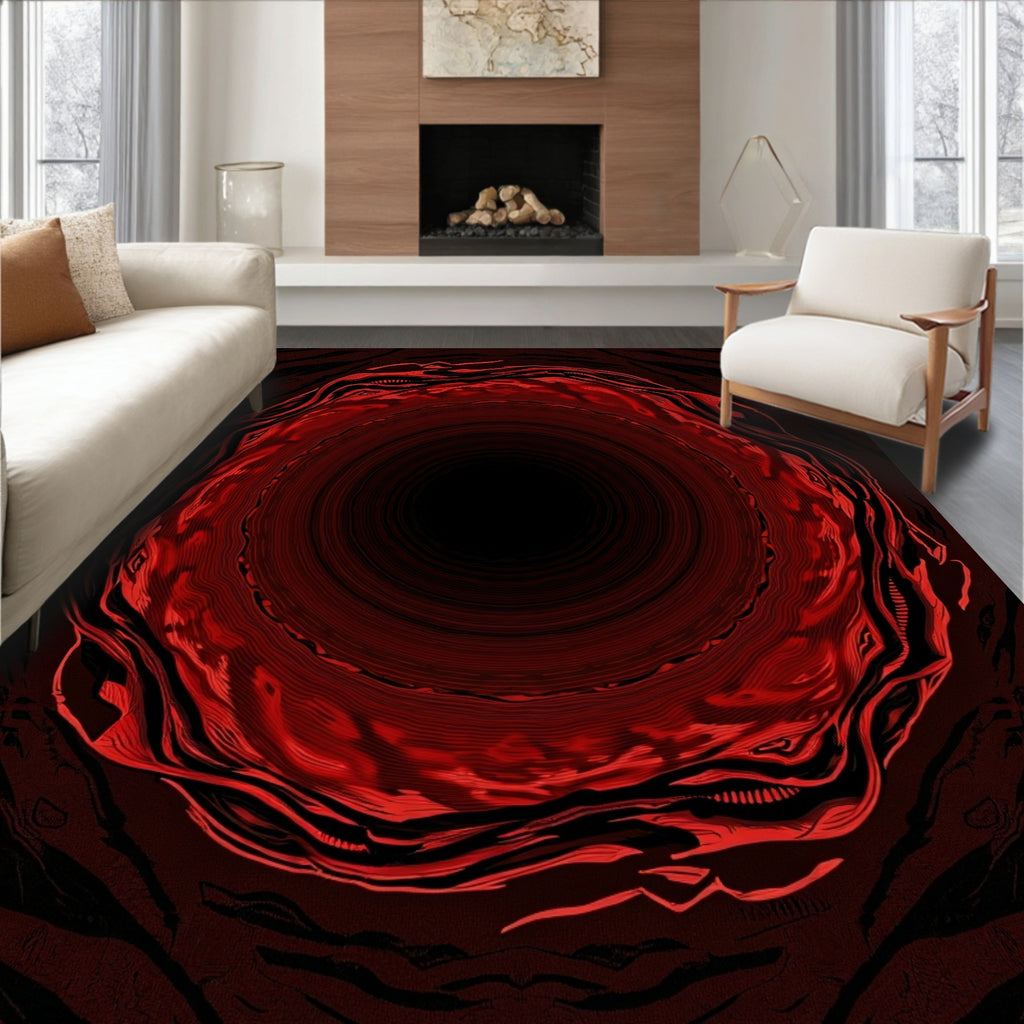 Crimson Abstract Vortex Rug