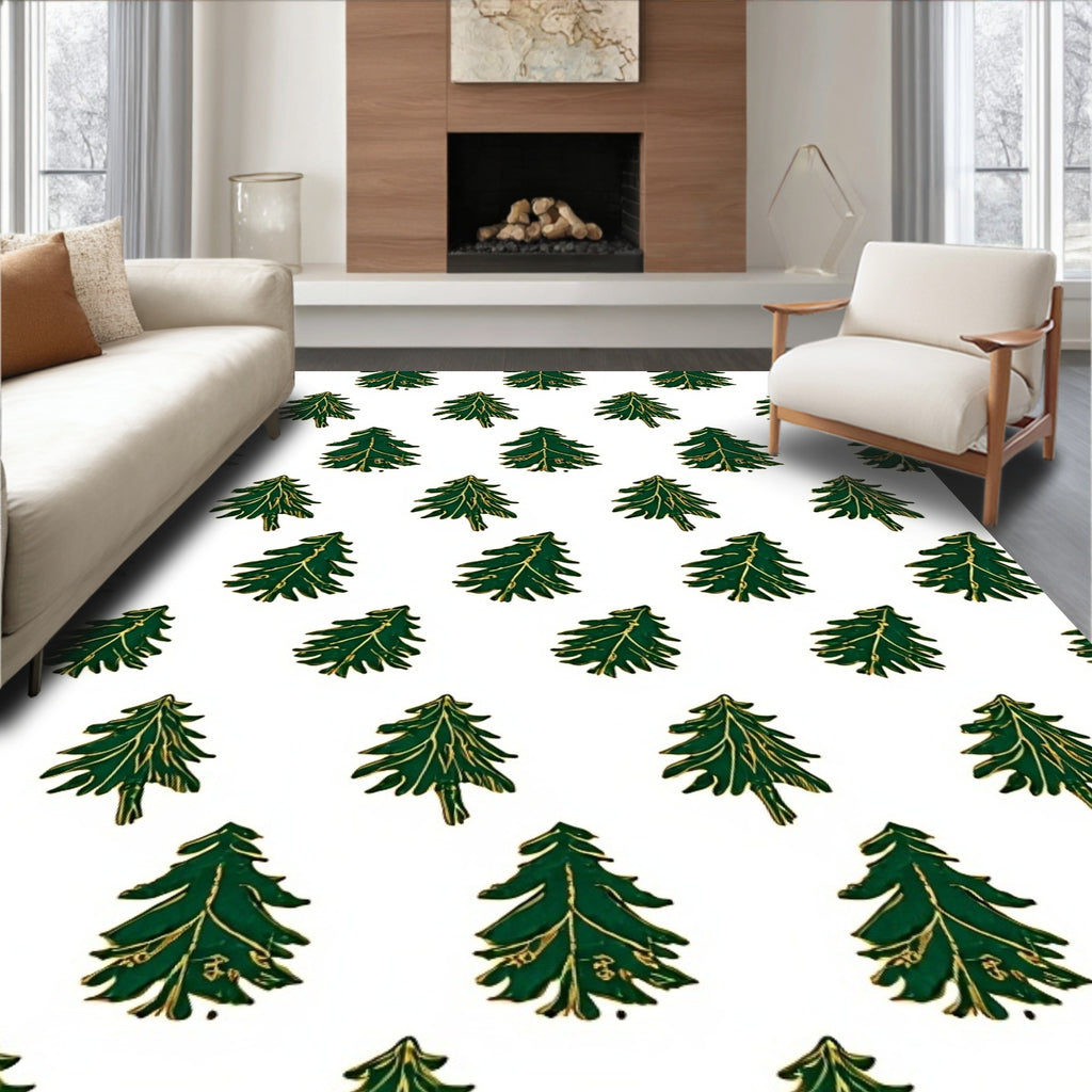 Emerald Green Pine Trees Repeated Rug