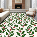 Festive Red Berry Green Leaf Branches Rug