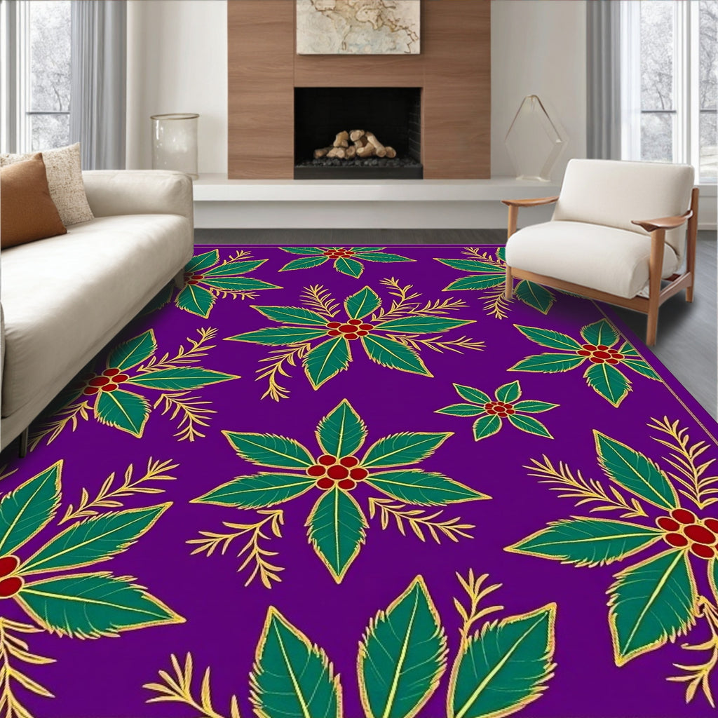 Purple Green Red Floral Medallion Rug
