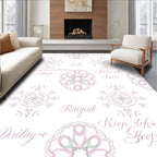 Delicate Pink Mandala Floral Inscriptions Rug
