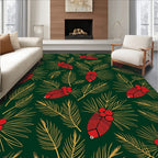 Red Holly Sprig Gold Leaf Rug