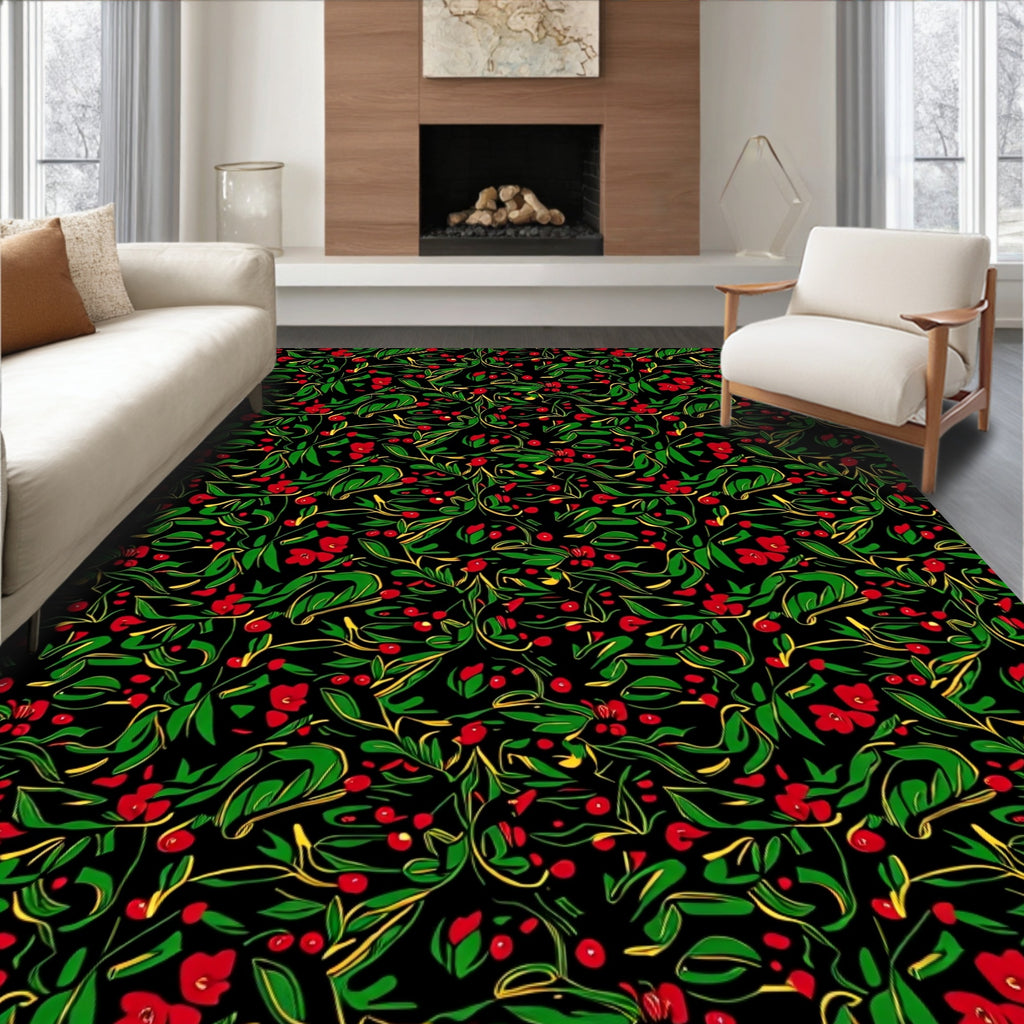 Vibrant Red Berry Leaf Swirl Rug