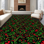 Vibrant Red Berry Leaf Swirl Rug