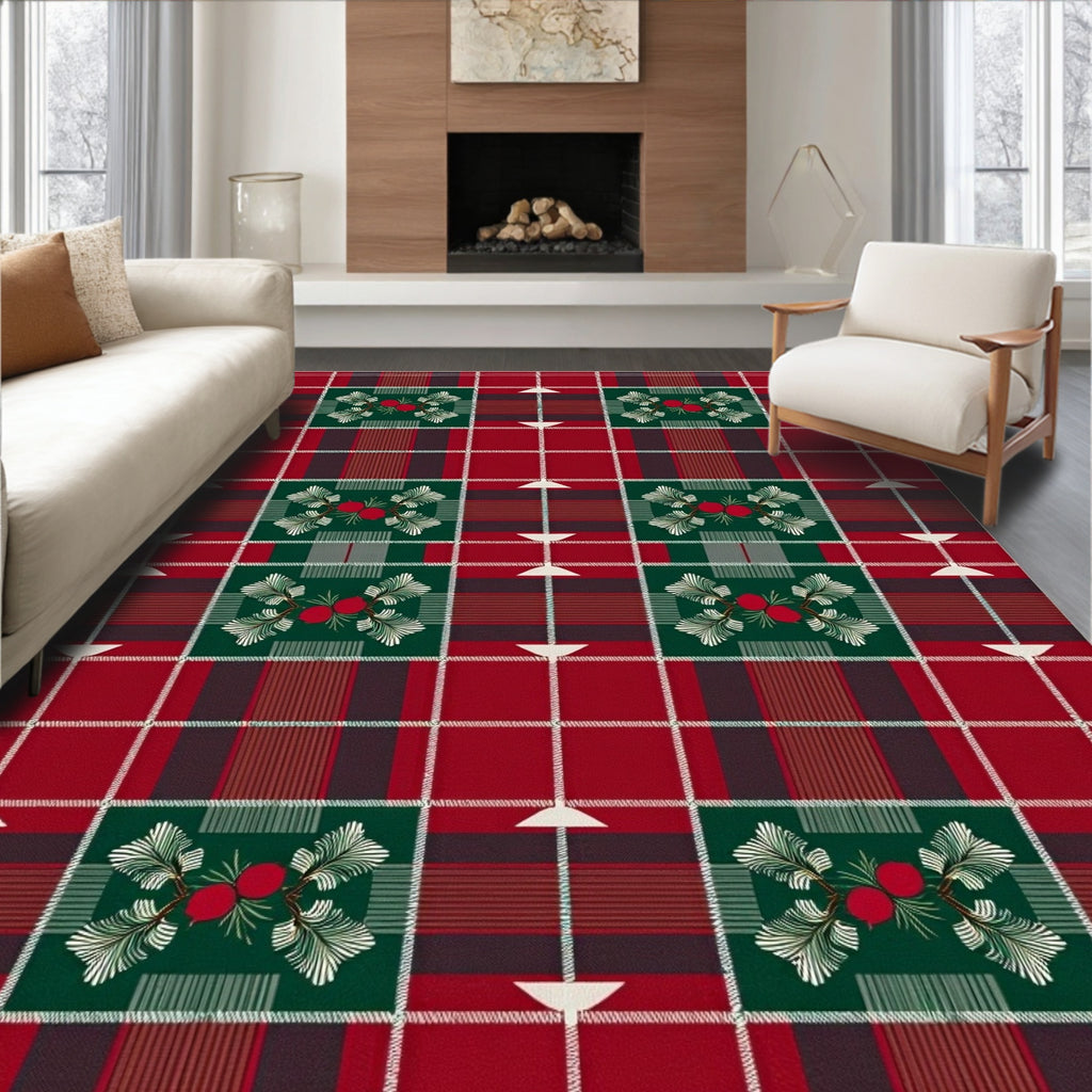 Vintage Red Green Berry Plaid Rug