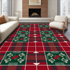 Vintage Red Green Berry Plaid Rug