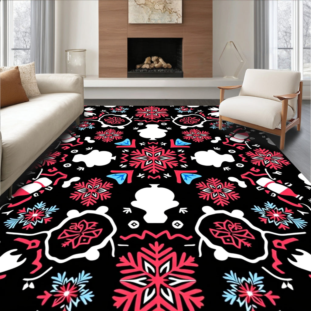 Crimson White Folk Art Snowflake Rug