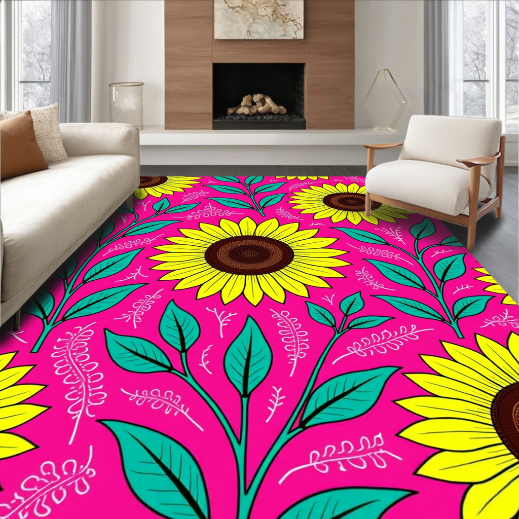 Vibrant Sunflower Botanical Bloom Rug