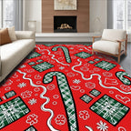 Red Green Plaid Candy Cane Gift Motif Rug