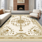 Ornate Gold Floral Medallion Border Rug